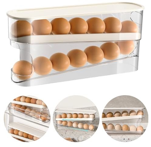 GOEDCH Transparenter Eierhalter für Kühlschrank: Rollender Eierspender für Kühlschrank Aufbewahrung, Eierhalter für Kühlschrank, Kunststoff Eierspender für Eieraufbewahrung (Einfach)