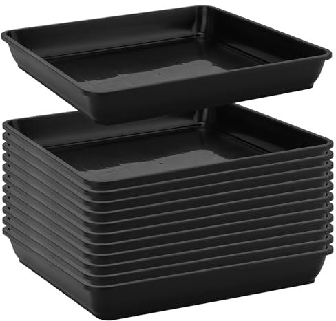 YIXNSW 12 Stück 29cm Untersetzer Viereckig Schwarz, Kunststoff Blumenuntersetzer, Blumentopf Untersetzer Eckig für Innen Außenbereich Garten