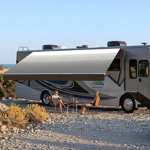 Suncode RV Awning for RV&Camper-Motorized RV Awning,Electric Camper Awning Complete Kit-10x8Ft-Black Frame &Black Fade