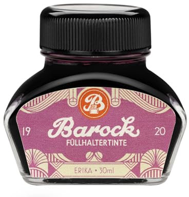 Barock 1920 Füllhaltertinte Erika, Schreibtinte für Füllhalter, Glasfedern, Tintenroller, Füllertinte im Glas violett, 30 ml