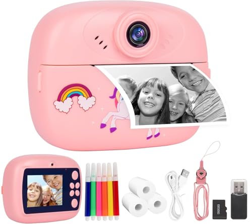 Kids Camera Instant Print, 1080P HD Kids Digital Camera for Girls with 32GB SD Card,Instant Camera for Kids with Color Pens, 3 Rolls Print Paper, Girls Birthday Gifts-Pink