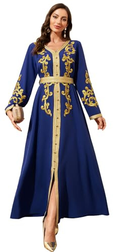 Aibaowedding Robe de soirée musulmane pour femme - Style Dubaï - Caftan pleine longueur - Broderie florale - Robe marocaine islamique turque - Robe de mariage