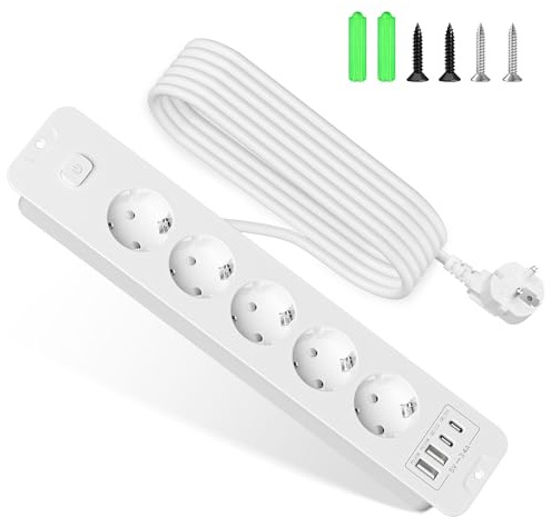 Multiprise de table, 5 prises encastrables avec USB-C PD 20 W, multiprise pour plan de travail, meubles et bureau