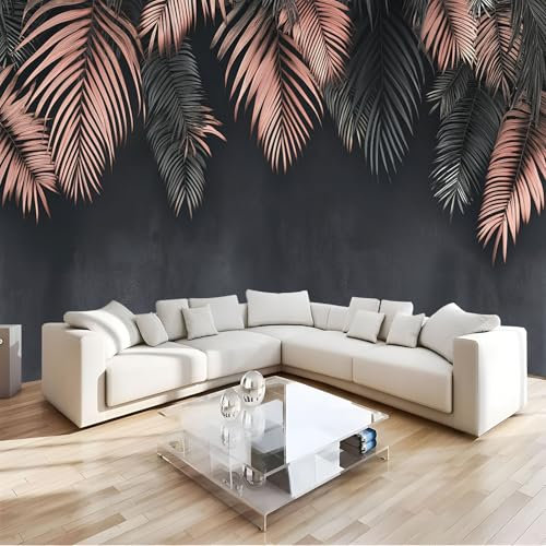 Papier Peint Panoramique Feuilles De Palmier En Or Rose 250x175cm Décoration Murale Feuilles Suspendues Tapisserie Décorative pour Chambre Salon Bureau Couloir