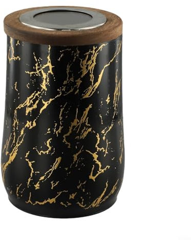 Jotekonoby Tarro de almacenamiento de granos de café, recipiente hermético de acero inoxidable con ventana de visualización de vidrio, tapa de acento de madera, para té, azúcar, harina, cuchara