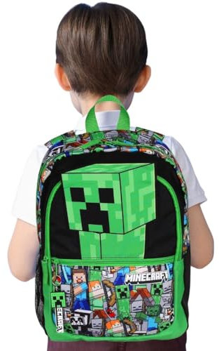 MINECRAFT Creeper RÍGIDA MOCHILA ESCOLAR, ESPACIOSA compartimento para portátil, PARA JUGADOR, GAMER (Verde Minecraft)