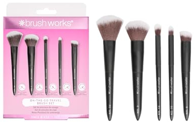 Brushworks On The Go Travel Makeup Brush Set – Mini Face & Eye Brushes for Foundation, Powder & Eyeshadow - Blending, Buffing & Touch-Ups Anywhere - Vegan & Cruelty Free