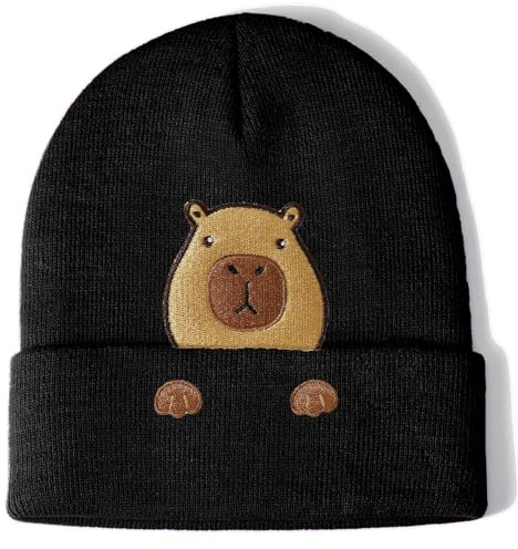 Aretas Capybara Mütze Beanie Hut Haube Geschenk für Frauen Damen Süße Lustige Niedlich Capibara Sachen Deko Gestrickter Hut mit Stickerei Weihnachten Geschenk