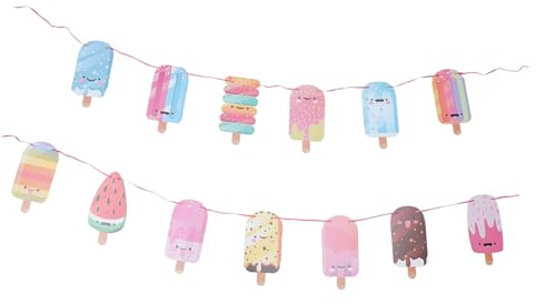 Vaguelly Sommer Eiscreme Party Banner Satz Kinderparty Geburtstag Girlande Deko Eis Party Deko Wiederverwendbar Lebendiges Muster Langlebig Ornament