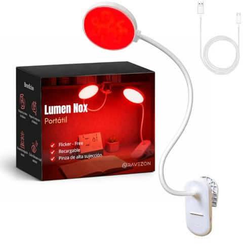 RAVEZON Rotes Melatonin-Nachtlicht, dimmbar, Nachtlicht für Kinder, mit Klemme, rotes Licht, Therapie, Infrarotlicht zum Lesen