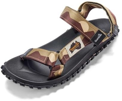 Gumbies Vegane Sandalen Damen und Herren - Scrambler - Nachhaltige Sommerschuhe aus recycelten Materialien - Rutschfeste Sohle aus Kautschuk - Ergonomisches Fußbett - Sand und Braun - Gr. 42