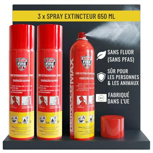 notlok Safety Work 3X 650ml Feuerlöschspray A F & E bis 1000V ohne Fluor | Hautfreundlicher Feuerlöscher für Zuhause, Auto Feuerlöscher Schaum, PFAS-frei, Feuerlöschspray für Küche, Wohnmobil, Boot