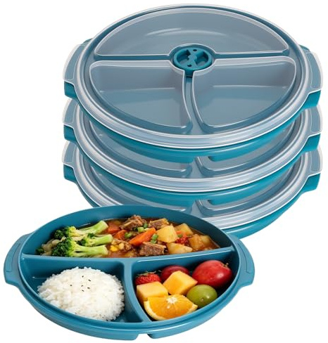 TLDBATICE Lot de 3 Assiettes à Micro-Ondes avec Couvercle, Assiette Compartiment Multifonction avec 3 Compartiments, Réutilisable Assiette Regime avec Aération pour Réchauffer