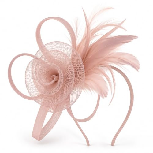 Chersun Fascinators for Women, Elegant Net Fascinator Wedding Hat Clip Pink