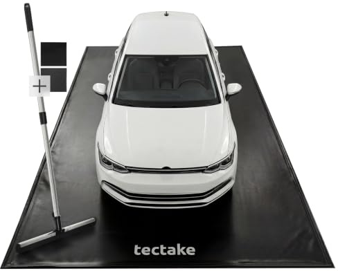 tectake® Tappetino per Pavimento Garage Antiscivolo, 2,4 x 5 m, Tappeto Gomma Impermeabile, Protettivo, Raccolta Olio, Neve e Fango, Spatola Estensibile e Bordi Rialzati, Officina e Garage Moto e Auto