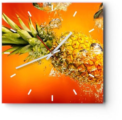 Modern Wanduhr Karibik Ananas Frucht gesund 30x30cm Quadrat Klein Wand Uhr Glas Analog Zimmeruhren Küche Büro Wohnzimmer Glasuhr Wall Clock Dekoration Design Wanddekoration Küchenuhr C3AC30x30-2209