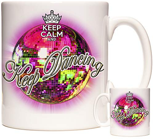 Pink Keep Calm and Keep Dancing 11oz Mug. Glitter Ball Ceramic Mug. Strictly A Gift. Ball Room Dancing Gift