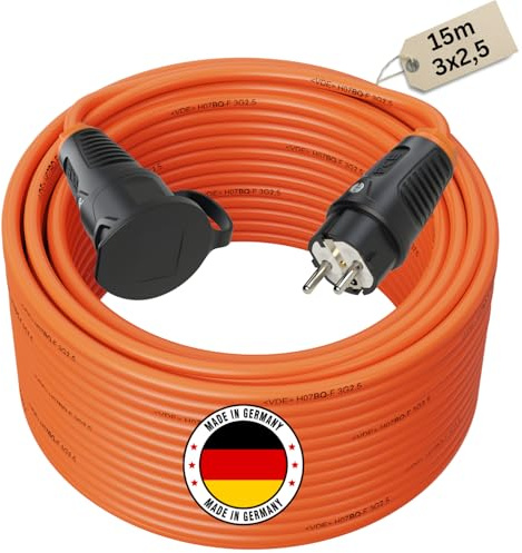 maxgo verlängerungskabel 15 Meter IP54 außen verlängerung 15m stromkabel außenbereich Kabel Strom verlaengerungskabel gummikabel H07BQ-F 3x2,5 schuko Outdoor Extension Cord