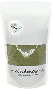 Farbsand zum Dekorieren und Gestalten - Quarzsand gefärbt 0,4-0,8mm – Dekosand (Maigruen - Grün, 1400g Beutel)