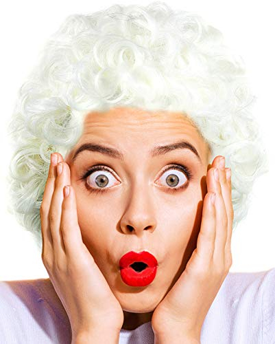 Balinco Großmutter | Oma | Granny | Grandma Perücke weiß gelockt/lockig - das perfekte Oma Kostüm Accessoire für die Verkleidung zum Fasching/Karneval Party