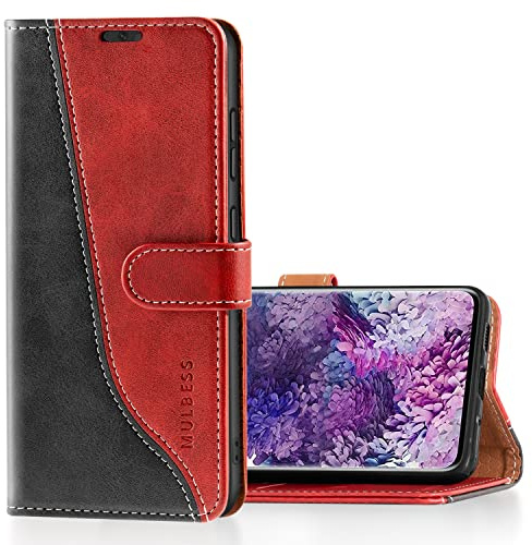 Mulbess für Samsung Galaxy S20 Plus 4G / 5G Hülle, Handyülle Leder mit Kartenfach, Klapphülle mit Magnetverschluss, Flip Case Etui Handytasche Schutzhülle, Stilvoll Wein Rot