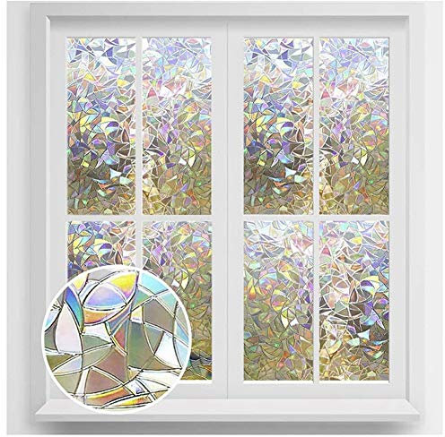 3D Fensterfolie Selbstklebend Dekorfolie Sichtschutzfolie Statisch Haftend Anti-UV Regenbogenfarben Fensterfolie Sichtschutz für Badezimmer Schlafzimmer Küche,Weiß,60x300cm