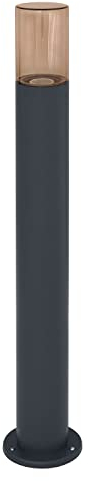 LEDVANCE LED Stehleuchte und Wegeleuchte für 1x E27 Leuchtmittel, Moderne Design Leuchte in Röhrenoptik, 80cm Höhe, aus Aluminium und bernsteinfarbenem Glas, ENDURA CLASSIC PIPE 80CM Post E27