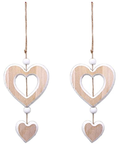 2 Stück Deko Herz Hänger Holz Herzhänger Herz Anhänger Holzherzen Fensterdeko Fesnterhänger Mitbringsel Hochzeitsdeko Raumdeko Hängedeko Wanddeko Holz-Deko Geschenk für Wohnzimmer Fenster,Stil #2