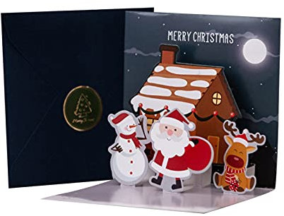 Biglietti di auguri di Natale 3D, biglietti di auguri pop-up 3D, albero di Natale, renna, Babbo Natale, pupazzo di neve, biglietti di auguri e buste per Natale