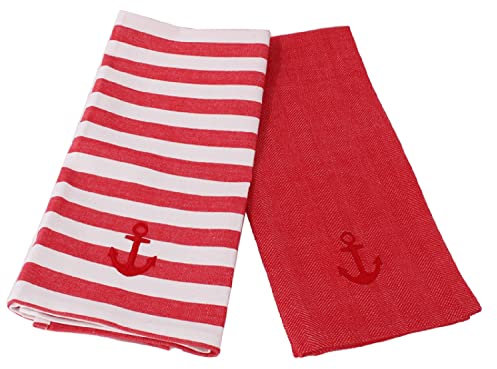 osters muschel-sammler-shop Maritime Küchenartikel ┼ Geschirrtuch 2er Set ┼ Ankermotiv ┼ rot/Weiss (2er Geschirrtuch rot/Weiss)