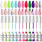 RARJSM Nail Art Liner Gel Polish 12pcs Set Marshmallow Pastel Yellow Light Green Blue Spring Summer Colors Line Gel Painting for Nail Design Drawing Bulid in Thin Brush Curing Requires 8ml