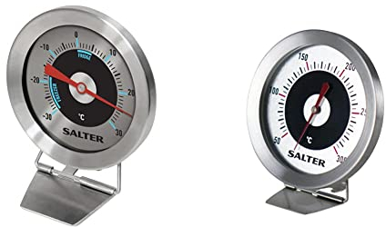 Salter Kitchen Oven Thermometer Stainless Steel, 50-300C Measurement Range, Bi-Metal Sensor, Adjustable Viewing Angle & Analogue Fridge Freezer Thermometer