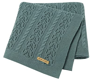 DovFanny Babydecke Baumwolle Zopfmuster gestrickt Zellular gemütlich atmungsaktiv Decke für Baby Jungen und Mädchen 90 x 70 cm dunkelgrün