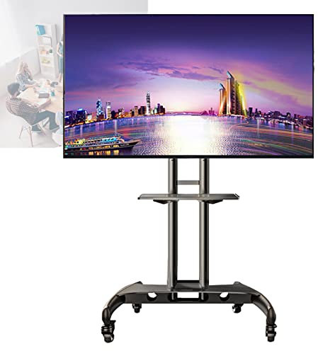 SRHIMEOS Mobile TV Cart with Wheels for 55-80 Inch LCD LED OLED Flat Curved Screen Outdoor TVs Trolley up to 90.9kg/200lbs Movable Monitor Holder with Tray Max VESA 800x500mm (Section A)
