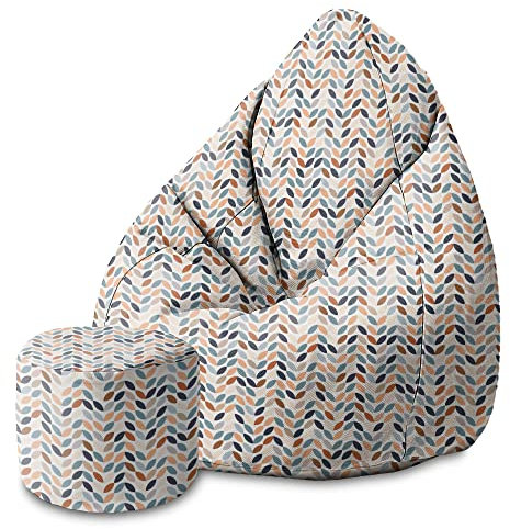 DreamRoots Bean Bag 80x80x120cm - Sitzsack mit Lehne und Hocker und Bezug - Sitzkissen Boden - Chill Bubibag - Sitzsack mit Füllung - Erwachsene mit Füllung M-Geo1