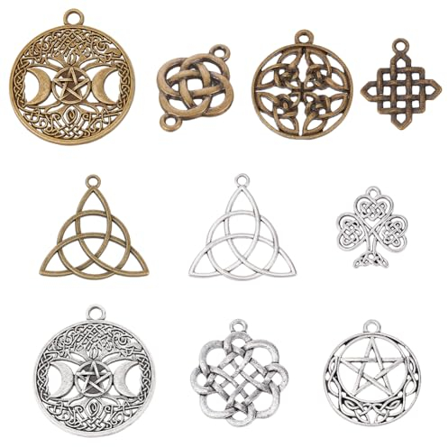 SUNNYCLUE 1 Box 20 Stück 10 Stile Keltische Knoten Charms Dreifaltigkeitsknoten Charm Baum Des Lebens Dreifache Göttin Mond Glücksenergie Blume Chakra Charm Für Die Schmuckherstellung Charms DIY Armba