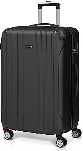 Todeco Valise Grande Taille 78cm, Valise de Voyage, Rigide e Légère ABS Valise de Voyage à roulettes Valises, 4 Doubles Roues, 78x51x28cm, Noir