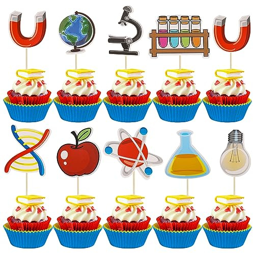 Gyufise Wissenschaftliche Cupcake-Topper, Wissenschaftskuchenaufsätze, Kuchenspieße, Babyparty, Kinder, Astronomie, Biologie, Chemie, Physik, Wissenschaft, Thema, Kuchendekorationen für