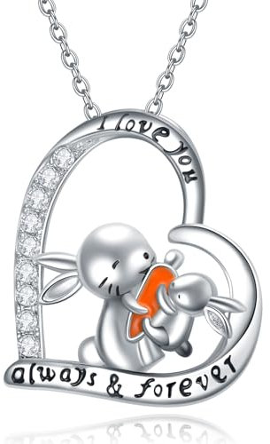YAFEINI Kaninchen Halskette für Damen Mädchen 925 Sterling Silber Kaninchen Karotte Anhänger Niedliche Tierschmuck Ostern Geschenke für Frauen Mutter Tochter (Hase Kette)(Hase Kette)