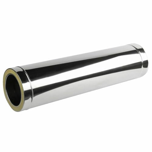 Edelstahl Kaminrohr 100cm Ofenrohr Doppelwandiges Rohr Rauchrohr Schornstein Abgasrohr Doppelwandig Isoliert Wandstärke 0,6mm (130/200mm, Rohr 1000mm)
