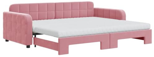 vidaXL Tagesbett, Ausziehbar Schlafsofa mit Matratzen, Bettsofa Gästebett für Schlafzimmer Wohnzimmer, Sofa Bett Ausziehbett, Rosa 90x200 cm Samt