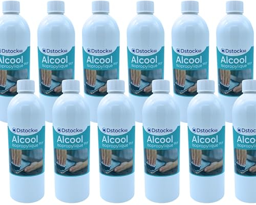 DSTOCK60 – Lot de 12 bouteilles de 1 litre d’Alcool Isopropylique 99,9° extra pur - Isopropanol liquide IPA parfait comme solvant, nettoyant et dégraissant