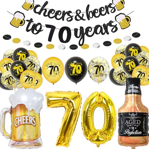 GoldRock Deko 70 Geburtstag Mann Frau,17 Stk Luftballon 70 Geburtstag Deko Set, 70 Geburtstag Mann Frau Deko Banner, Folienballon 70er,Deko 70. Geburtstag Frauen Gold,Luftballons 70. Geburtstag Deko