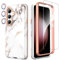 SHEDEER 4-in-1 Samsung S24 Hülle mit Schutzfolie + Stoßfänger & Kameraschutz | Militärischer Stoßfest 360°-Schutz, Samsung Galaxy S24 Hülle Glänzend Fade-Resistant Muster-Design Handy Case (Marmor)
