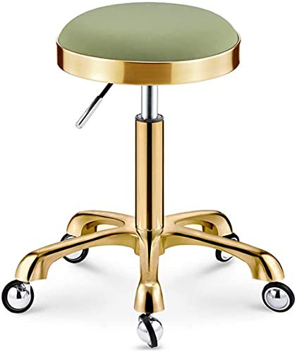 ArhaR Hocker auf Rädern, Salonhocker, höhenverstellbar, 5 Rollen, Stuhl, Beauty Spa, rollender, bequemer Sitz für Friseur, Barber, Tattoo (grün)