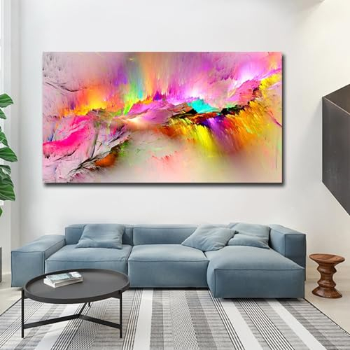 Aurora Tableau abstrait pour salon - Rose doré - Impression d'art sur toile - Décoration murale - XXL - Grand - Sans cadre - Rose doré - 70 x 140 cm