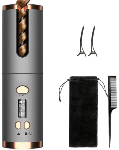 Fer à friser COCZOO rotatif automatique sans fil, céramique, baguette à friser portable rechargeable, arrêt automatique