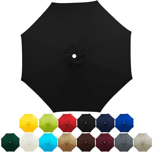 HonunGron Toile De Rechange pour Parasol 2m 2.7m 3m, 6 Baleines/8 Baleines Toile De Parasol Déporté, Housse De Rechange pour Parasol De Jardin Exterieur Protection UV 50+ (8 Ribs-2.7m,Noir)