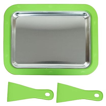 YOGOTEU Piastra per gelato con 2 spatole per sorbetti, cibo, yogurt, forniture domestiche, gelato, verde, argento