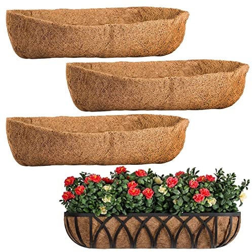 GOTVUGE 4 Packs Coco Liners for Planters 24 Inch, Coconut Fiber Window Box Liners Planter Insert Trough Planter, Coconut Basket Liners for Outdoor Plants